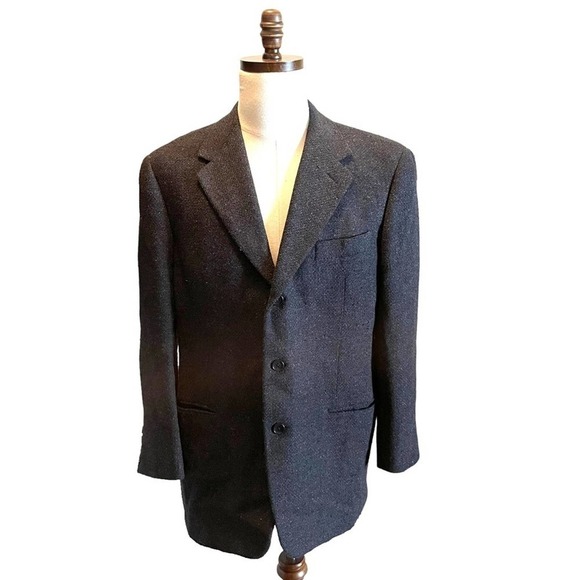 VESTIMENTA SPA ARMANI Suit Jacket Blazer Tweed Black Blue Size 40R Italy - Picture 4 of 12